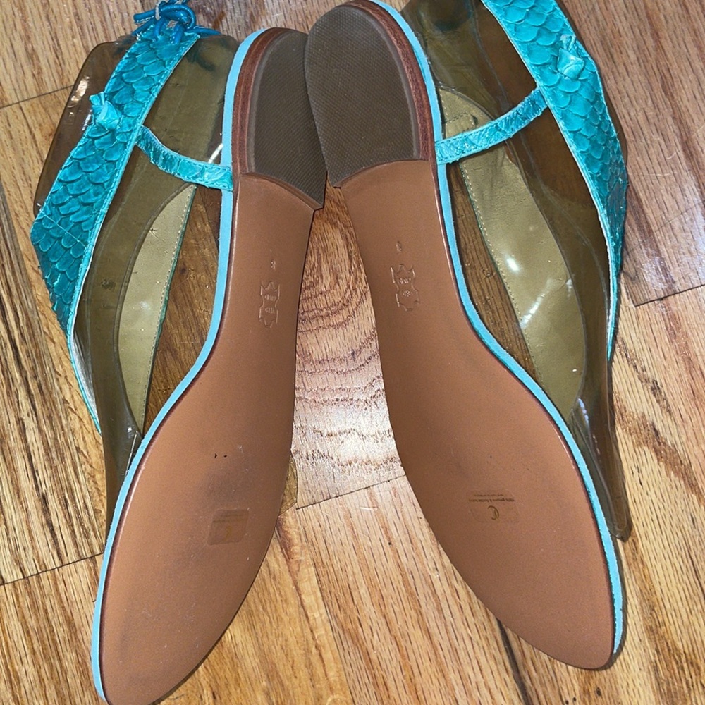 NEW CANDELA NYC Boho scalloped Turquoise mermaid scales leather thong sandal 10 - Picture 8 of 12